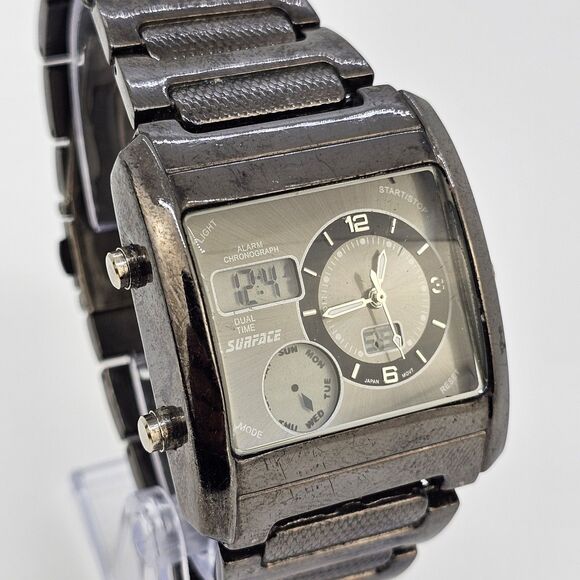 Surface Analog Digital Men Watch 38MM Black Dial Bracelet Band 7.5" New Battery - Picture 4 of 13